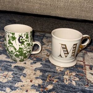 Anthropologie Monogram Initial Coffee Tea Mug Cup ‘C’ or ‘M’ green or gold
